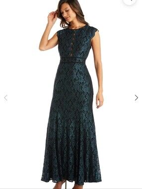 NW by Northwest Navy Lace Prom Dress with Sequin Detail